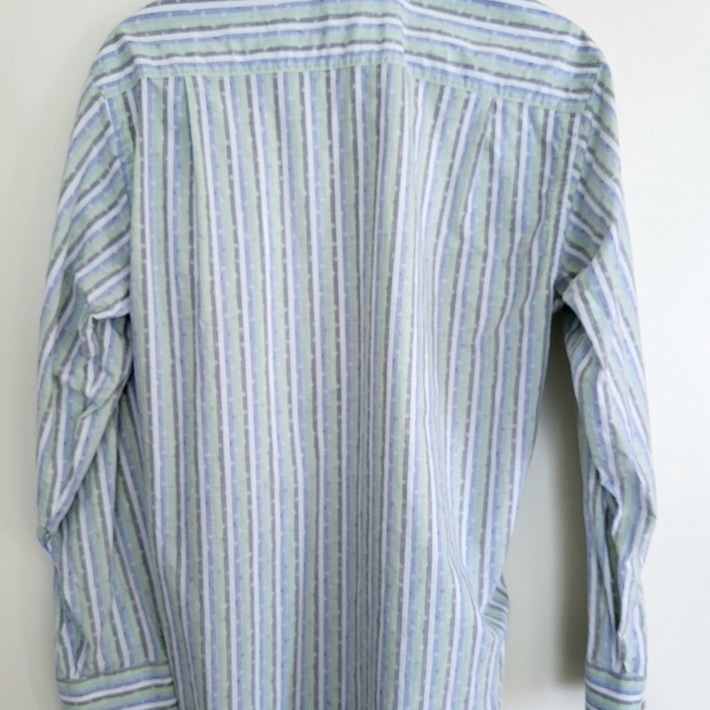 Green, Grey White and Blue Striped Button Down Shirt - M - Picture 5 of 9